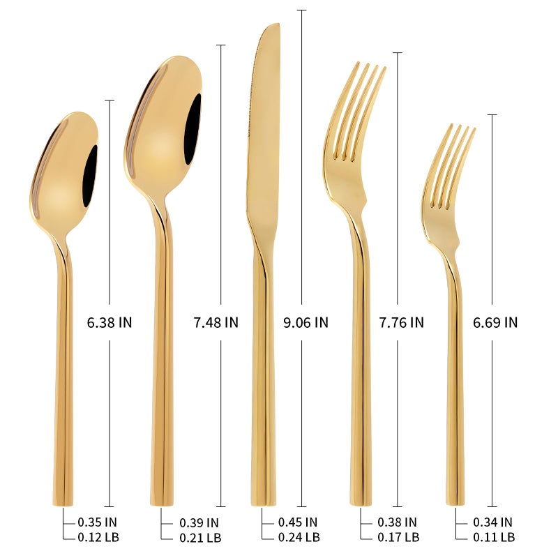 Kelenfer Silverware Set Flatware Set Shiny Gold Cutlery Set with Hexagon Handle Forged Stainless Steel Heavy 20 Pieces For Home Hotel Use Service for 4 - Image 2